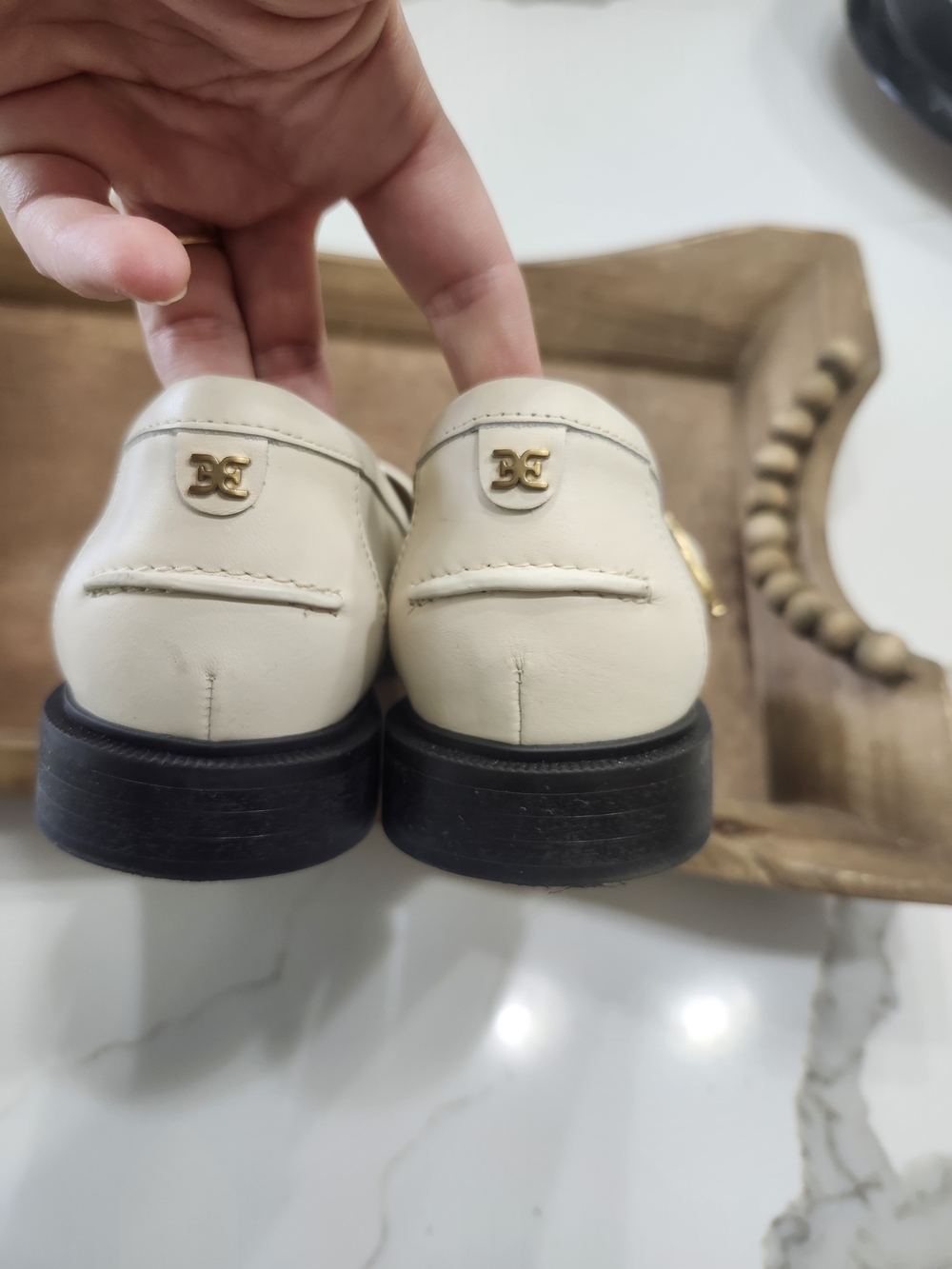 Sam Edelman Elaina Mary Jane Loafers Cream Leather T-Strap Gold Buckle Women's 8 - Picture 6 of 9